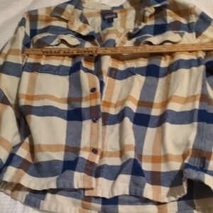 Patagonia Blue and Tan Plaid Shirt